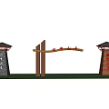 Traditional Memorial Archway With Two Tower Like Structures Chinese Characters Central Beam And Red Decorations
