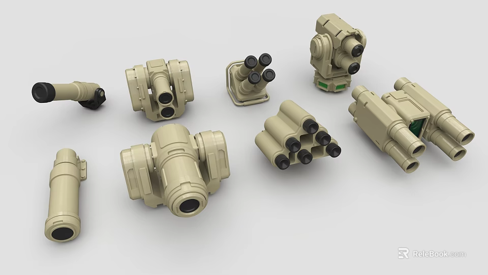 Beige Industrial Equipment With Various Models Optical Lenses And Multi Tube Design 3d model 