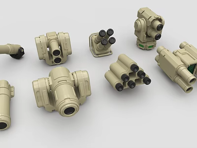 Beige Industrial Equipment With Various Models Optical Lenses And Multi Tube Design 3d model
