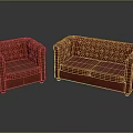 Red Tufted Leather Sofa Set With Single Armchair And Two Seater Design