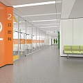 Dentistry Department Corridor With Orange Wall Glass Partitions And Green Seats