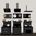 Modern Kitchen Appliances Collection With Range Hoods Stoves Ovens And Cookware