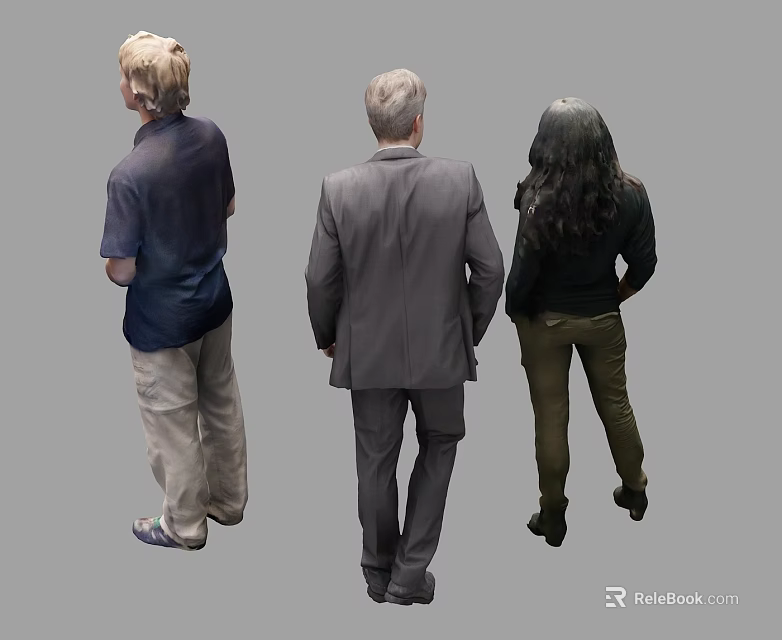 Back View of Three People Walking Forward with Different Clothing 3d model 
