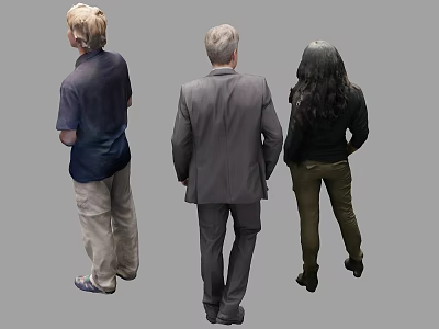 Back View of Three People Walking Forward with Different Clothing 3d model