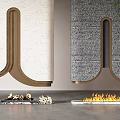 Three Modern Fireplaces Different Materials And Styles With Flames Interior Design 3d model