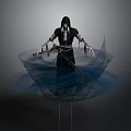 Mystical Black Hooded Skeleton Figure With Sword And Blue Energy Swirls Platform