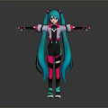 Anime Girl With Teal Long Hair Twin Tails Pink Black Outfit Arms Outstretched