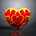 Elegant Heart Shaped Decorative Ornament With Red Center And Gold Decorative Patterns