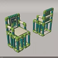 Vibrant Leisure Chair with Tubular Turquoise Green Frame Striped Backrest And Armrest Design