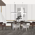 Modern Dining Table and Chair Combination Dining Table and Chair Chandelier 3d model