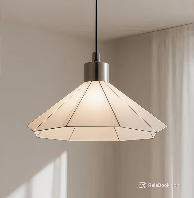 Modern Chandelier With Beige Lampshade And Geometric Line Design For Interior Decoration 3d model 