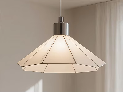 Modern Chandelier With Beige Lampshade And Geometric Line Design For Interior Decoration 3d model