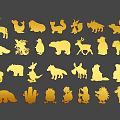 Golden Animal Silhouettes Set Featuring Various Wildlife Shapes And Decorative Patterns