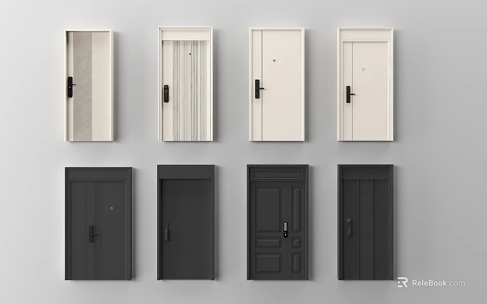 Various Security Doors Showcasing Different Designs Light Dark Colors And Modern Styles 3d model