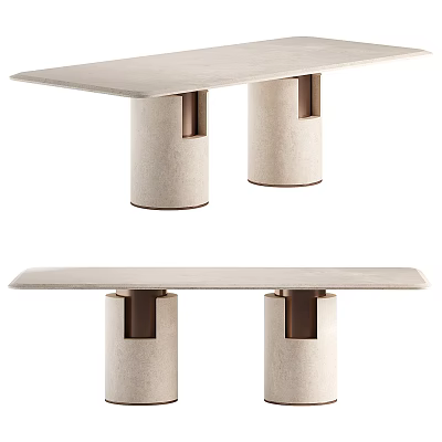 Modern Light Luxury Dining Table With Cylindrical Legs And Minimalist Tabletop Design 3d model