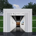 Modern White Geometric Exhibition Hall With Green Wall Glass Entrance And Display Area