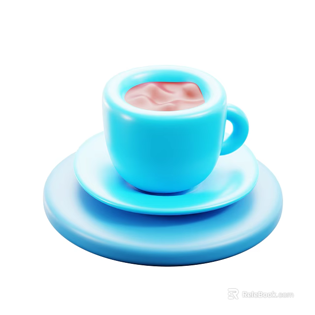 Warm Brown Beverage in Blue Cup with Matching Saucer on Round Tray 3d model 