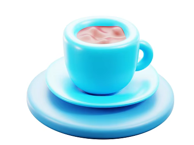 Warm Brown Beverage in Blue Cup with Matching Saucer on Round Tray 3d model