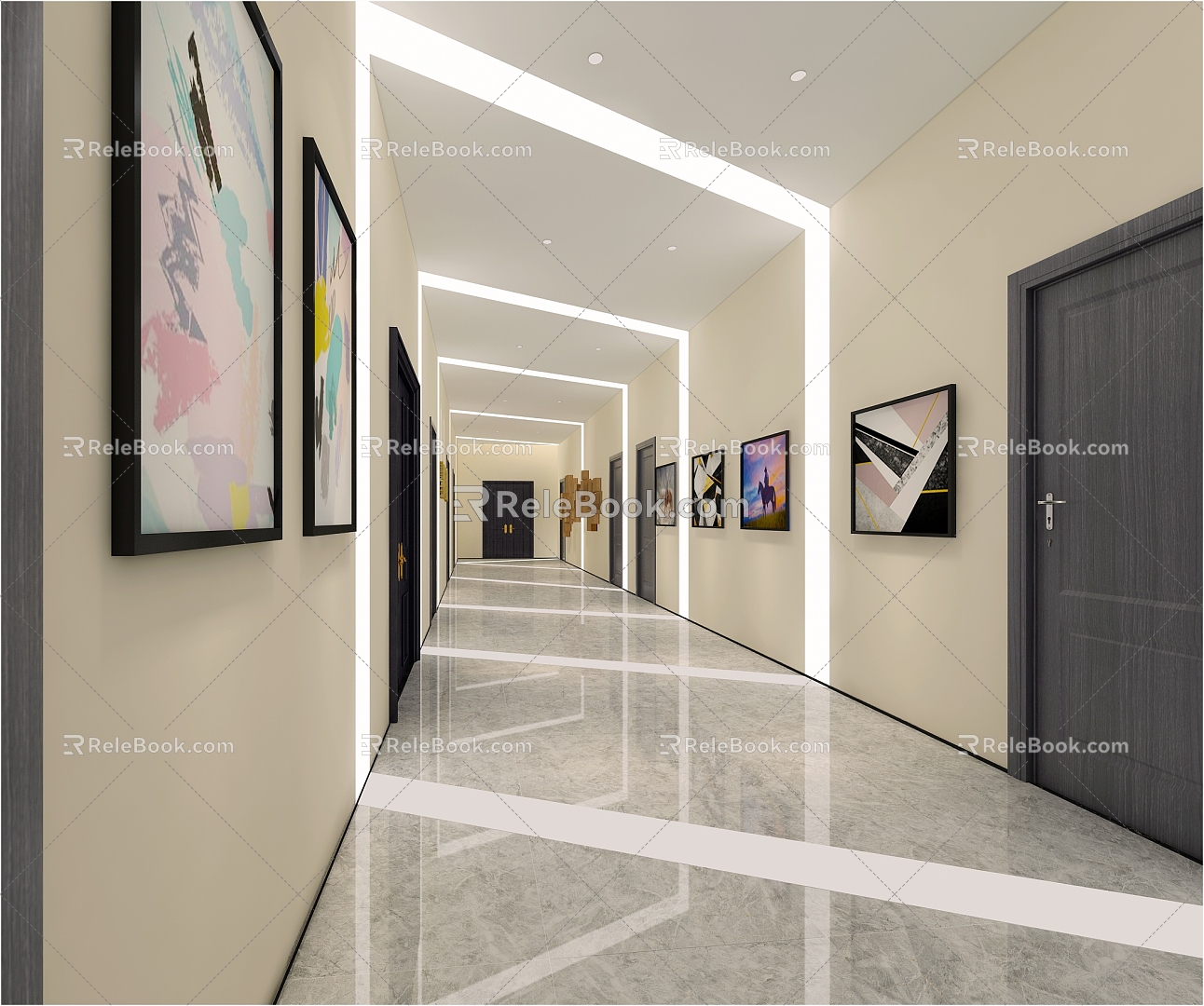 Post School Corridor Hanging Painting Art Geometry Lamp Decoration 3d model