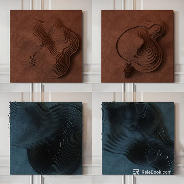 3D Wall Decor with Wavy Spiral Textures in Brown and Dark Blue Tones 3d model 