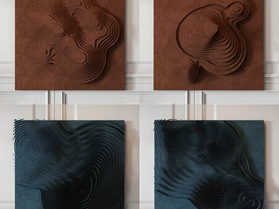 3D Wall Decor with Wavy Spiral Textures in Brown and Dark Blue Tones 3d model