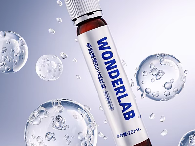 WONDERLAB Skin Care Hyaluronic Acid Ampoule Serum 25ml with Clear Bubbles and Droplets 3d model