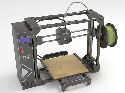 Professional 3D Printer Office Appliance with Green Filament Spool Control Panel and Printing Bed 3d model