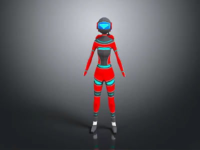 Game Movie Character In Red Blue Futuristic Costume With Helmet And Armor 3d model