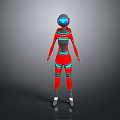 Game Movie Character In Red Blue Futuristic Costume With Helmet And Armor