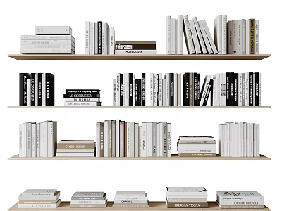 Organized Books and Magazines Display on Wooden Shelves with Stacked and Standing Rows 3d model