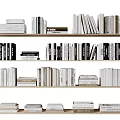 Organized Books and Magazines Display on Wooden Shelves with Stacked and Standing Rows