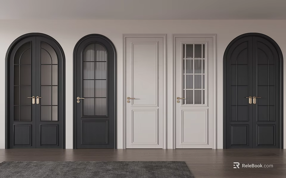Modern Black And White Hinged Doors With Glass Panels And Sleek Interior Design 3d model 