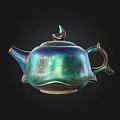 Iridescent Blue Green Ceramic Teapot With Unique Shape And Decorative Handle 3d model