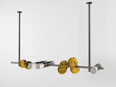 Modern Hanging Chandelier With Metal Rods Gold Balls And White Cylinders 3d model