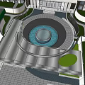 Modern High Rise Residential Community Entrance With Green Belt And Buildings