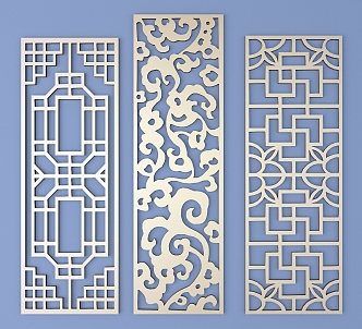 Chinese-style openwork window pane lattice openwork carved flower 3d model