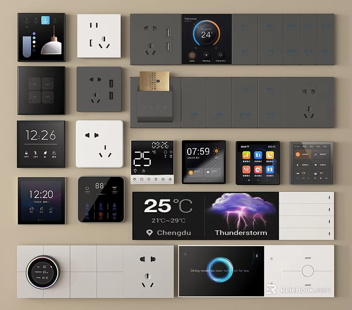 Smart Modern Switch Panels With Digital Displays Temperature Time And Weather Info 3d model 