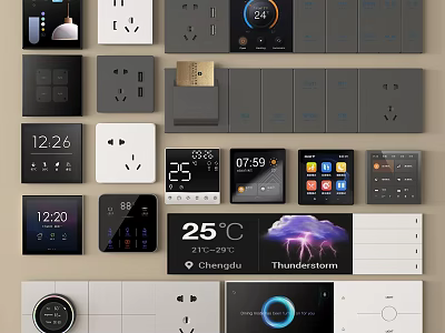 Smart Modern Switch Panels With Digital Displays Temperature Time And Weather Info 3d model