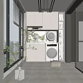 Modern Home Balcony Design With Washing Machine Dryer Storage Cabinets And Green Plants