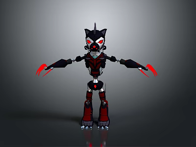 Black Red Mechanical Character Design With Spiked Head Red Eyes Mechanical Arms Legs Red Claws 3d model