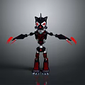 Black Red Mechanical Character Design With Spiked Head Red Eyes Mechanical Arms Legs Red Claws