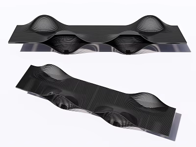 Stylish Modern Public Chair With Wavy Structure And Black Textured Surface 3d model