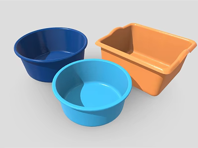 Assorted Plastic Containers in Blue Light Blue Orange Round and Square Shapes 3d model