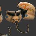 Tan Colored Helmets with Orange Lightning Patterns Special Forces Text and Breathing Tubes Displayed 3d model