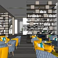 Elegant Sales Office Interior with Luxury Chandelier Reception Desk and Marble Floor Display Shelves
