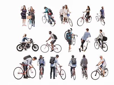 People Riding Bicycles in Various Styles with Different Bikes and Casual Outfits 3d model