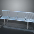 Long Metal Public Bench With Perforated Design And Multiple Seats On Reflective Surface 3d model