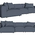 Modern Blue Leather Three-Seater Sofa With Soft Cushions And Streamlined Design 3d model