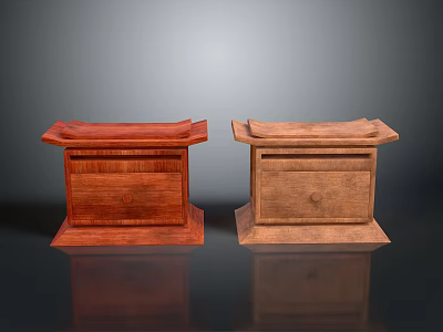 Two Traditional Wooden Boxes With Different Wood Tones Carved Lids And Base Stands 3d model