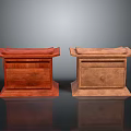 Two Traditional Wooden Boxes With Different Wood Tones Carved Lids And Base Stands